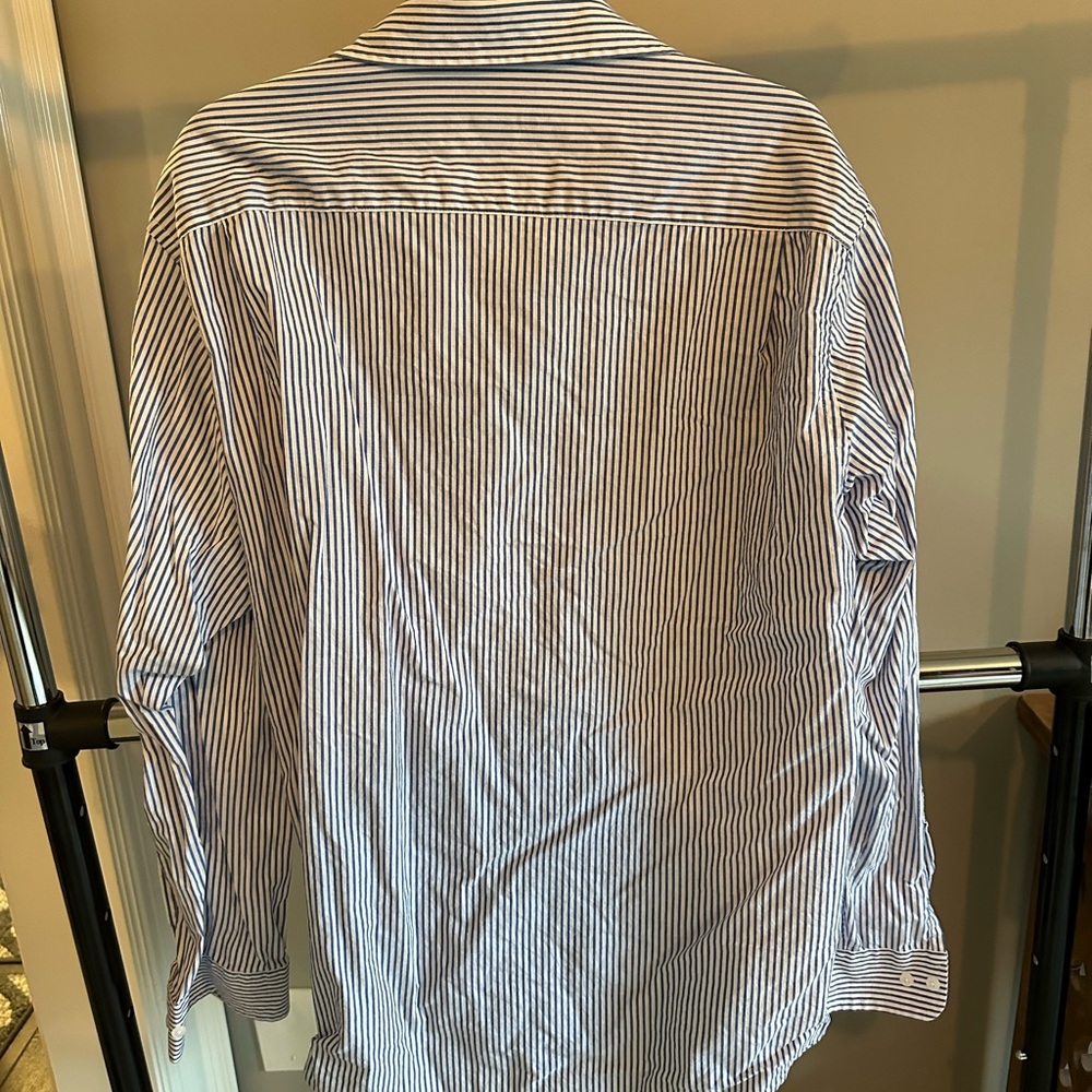 Blue and white stripped button up shirt men’s